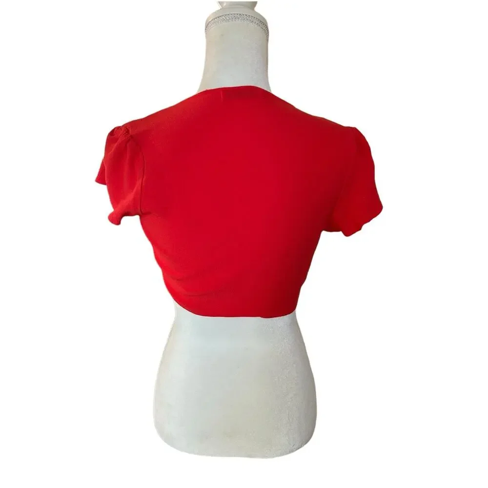 Flynn Skye That's a Wrap Crop Top Flutter Sleeve Coral Size Small Summer Beach - Picture 6 of 10